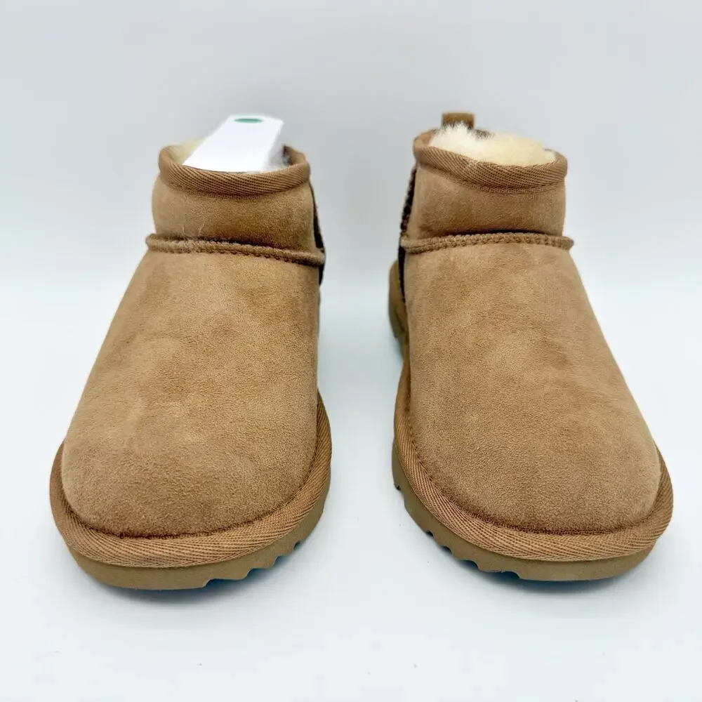 UGG Kids Classic Ultra Mini Boot US 1 EU 32.5 Chestnut Brown Sheepskin Suede NIB